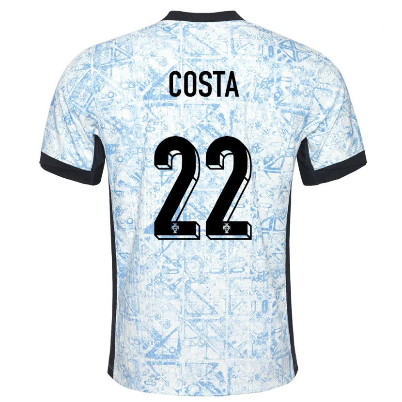 Danxen Kobiety Portugalia Diogo Costa #22 Kremowy Niebieski Wyjazdowa Koszulka 24-26 Koszulki Klubowe