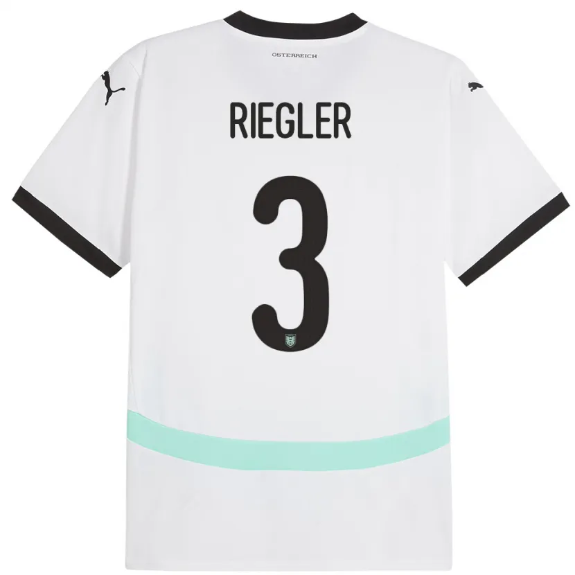 Danxen Kobiety Austria David Riegler #3 Biały Wyjazdowa Koszulka 24-26 Koszulki Klubowe