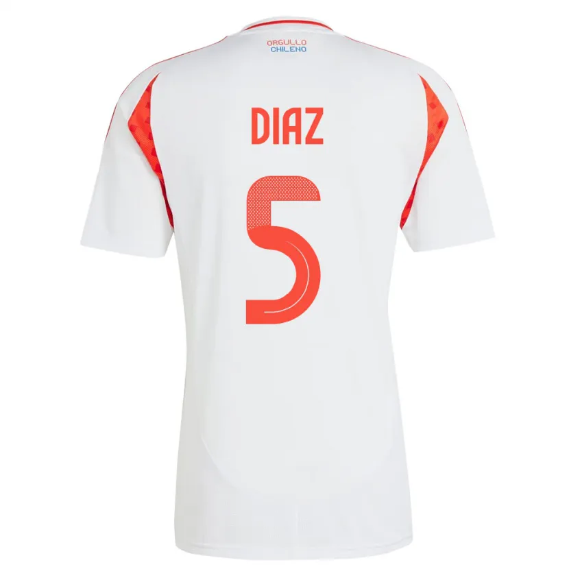 Danxen Kobiety Chile Paulo Díaz #5 Biały Wyjazdowa Koszulka 24-26 Koszulki Klubowe