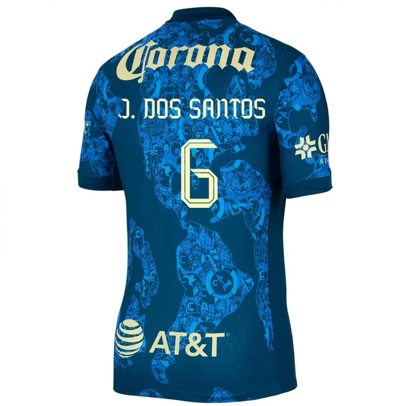 Danxen Męski Jonathan Dos Santos #6 Niebiesko-Żółty Wyjazdowa Koszulka 2024/25 Koszulki Klubowe
