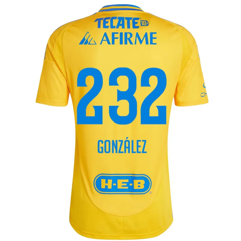 Danxen Dzieci César González #232 Złoty Żółty Domowa Koszulka 2024/25 Koszulki Klubowe