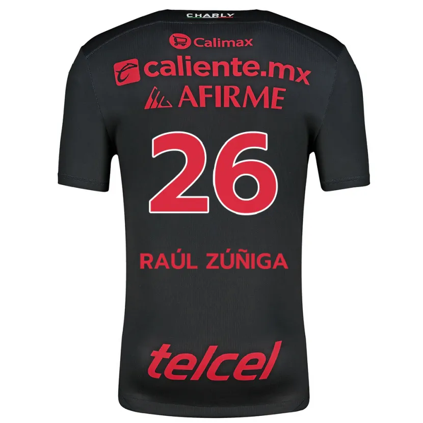 Danxen Dzieci José Raúl Zúñiga #26 Czarny Czerwony Domowa Koszulka 2024/25 Koszulki Klubowe
