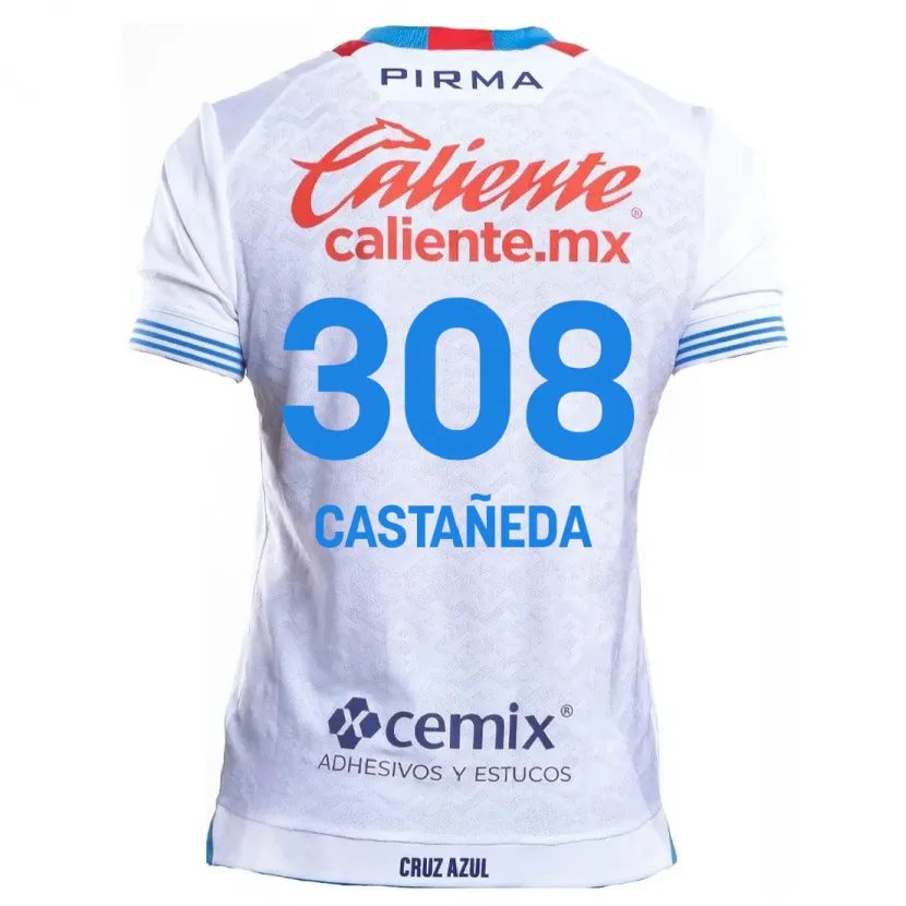 Danxen Dzieci Emiliano Castañeda #308 Biało Niebieski Wyjazdowa Koszulka 2024/25 Koszulki Klubowe