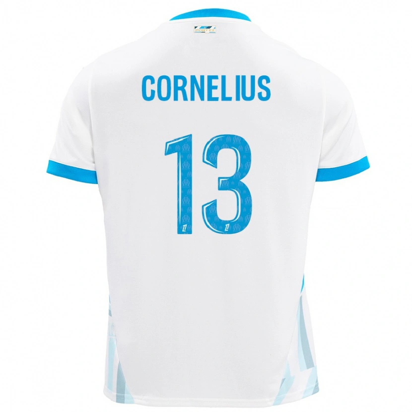Danxen Dzieci Derek Cornelius #13 Biały Błękitny Domowa Koszulka 2024/25 Koszulki Klubowe