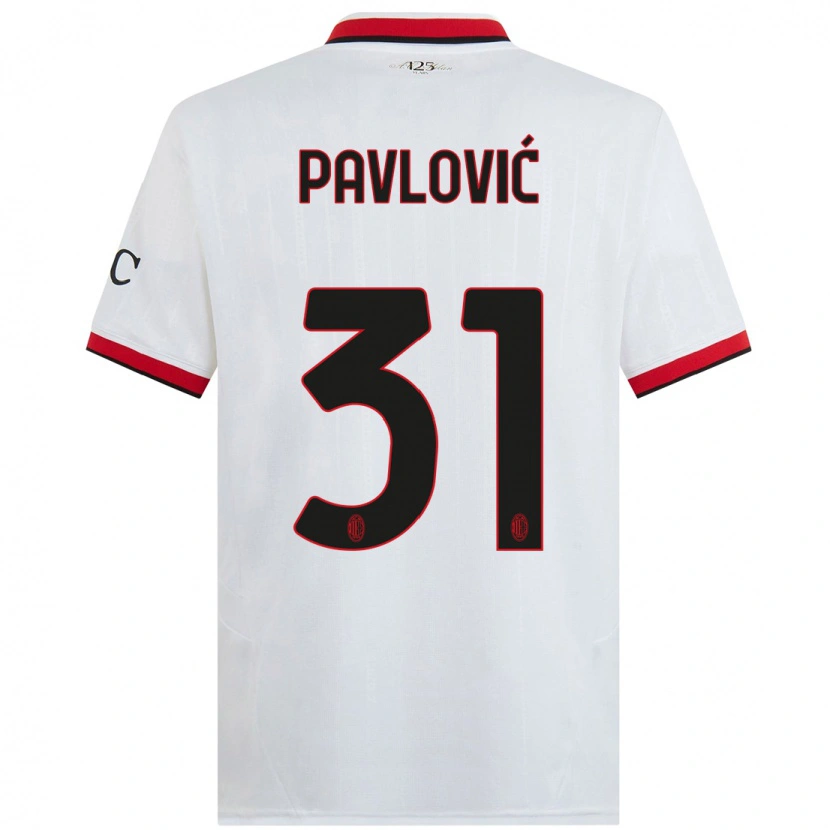 Danxen Dzieci Strahinja Pavlović #31 Biały Czarny Czerwony Wyjazdowa Koszulka 2024/25 Koszulki Klubowe
