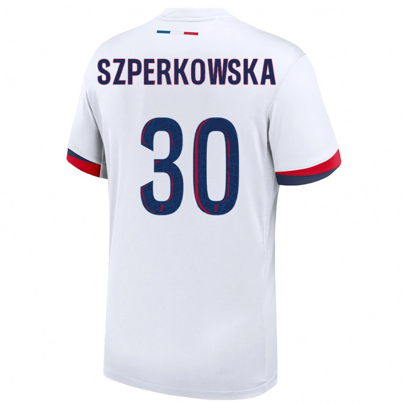 Danxen Dzieci Oliwia Szperkowska #30 Biały Niebieski Czerwony Wyjazdowa Koszulka 2024/25 Koszulki Klubowe