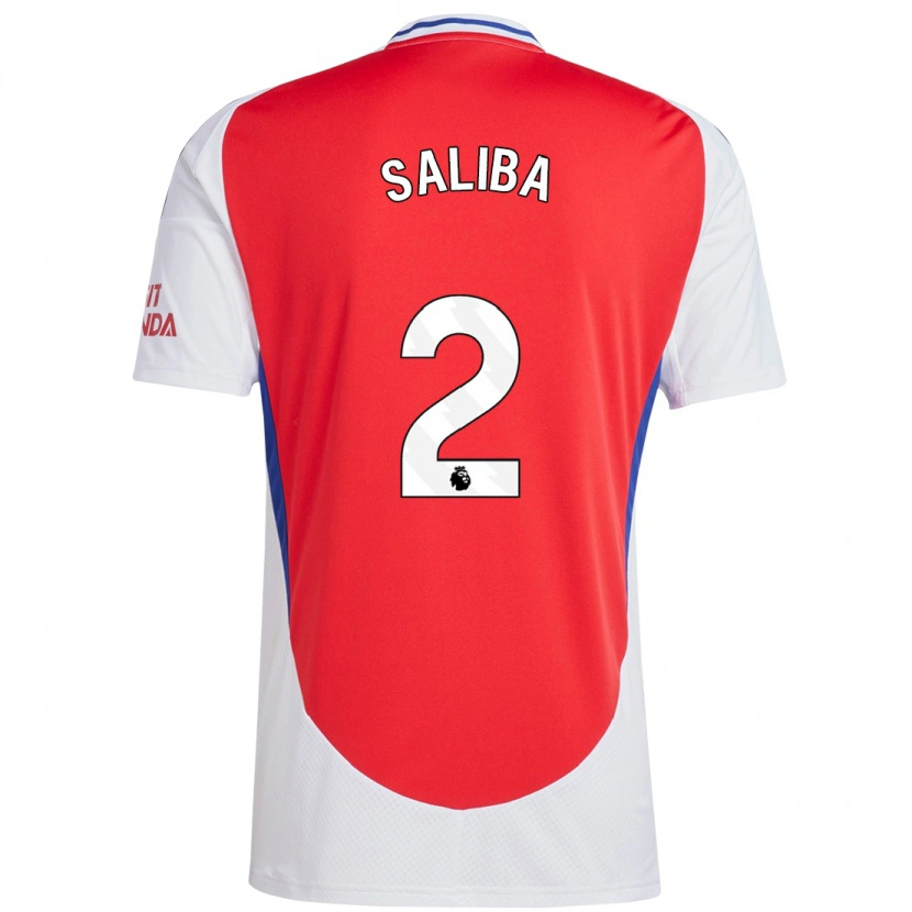 Danxen Męski William Saliba #2 Czerwony Biały Domowa Koszulka 2024/25 Koszulki Klubowe