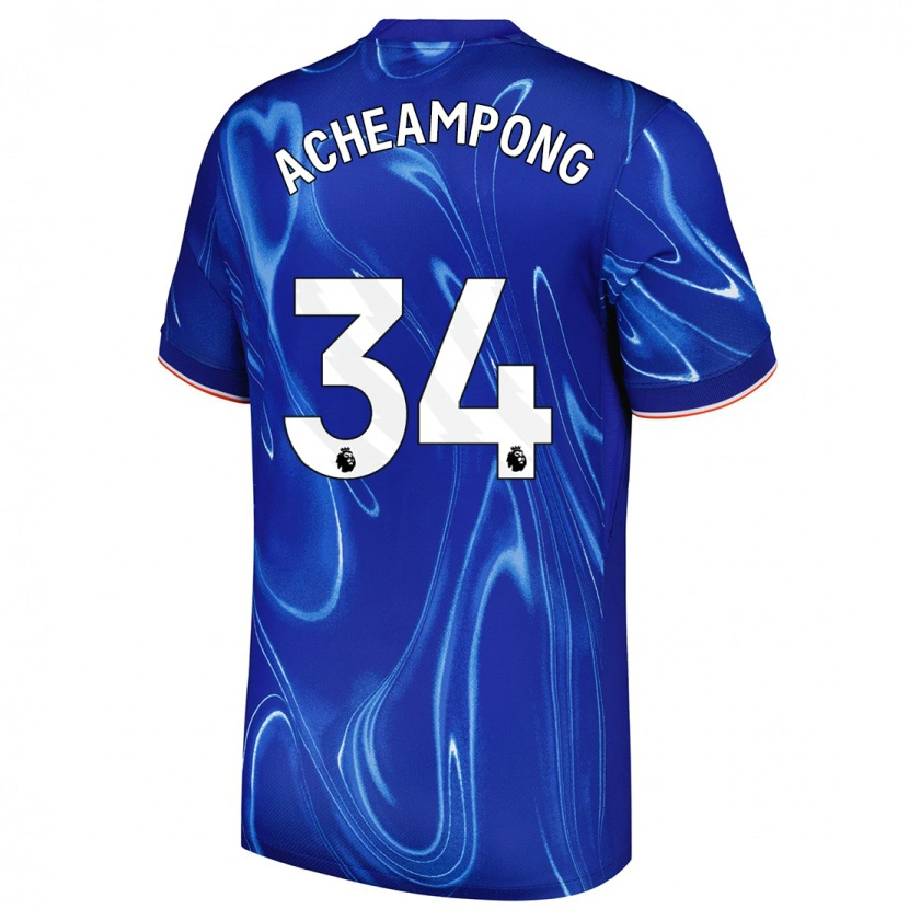 Danxen Męski Josh Acheampong #34 Niebieski Biały Domowa Koszulka 2024/25 Koszulki Klubowe