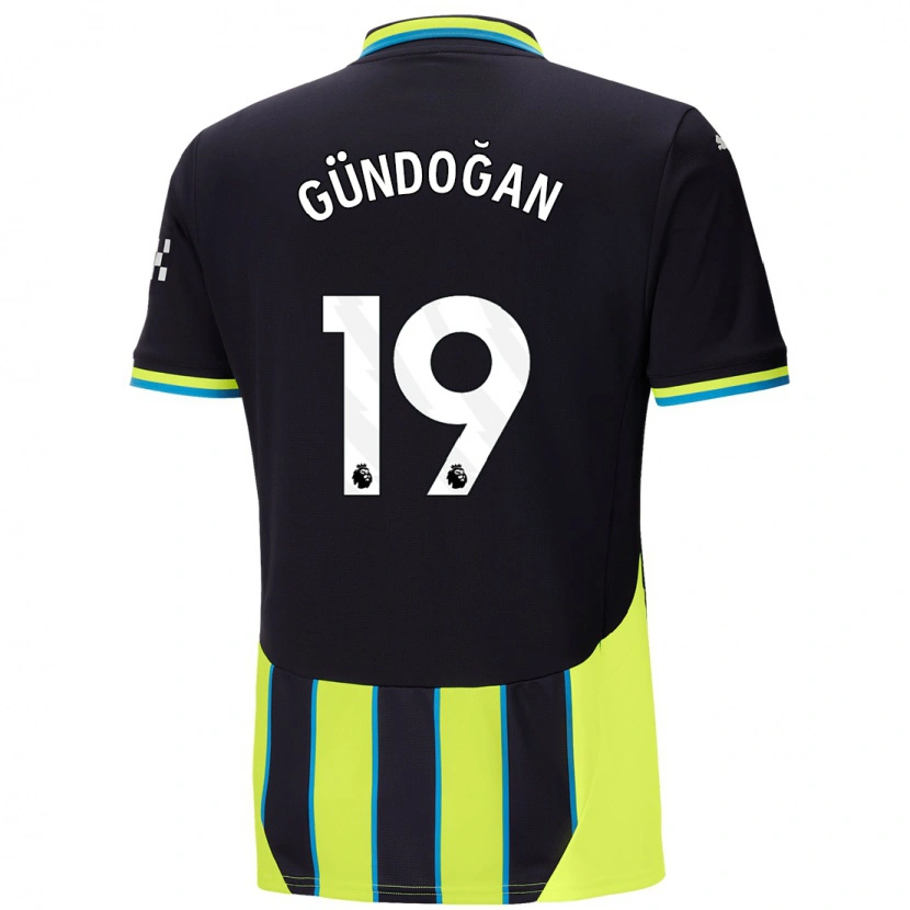 Danxen Męski İlkay Gündoğan #19 Niebieski Żółty Wyjazdowa Koszulka 2024/25 Koszulki Klubowe