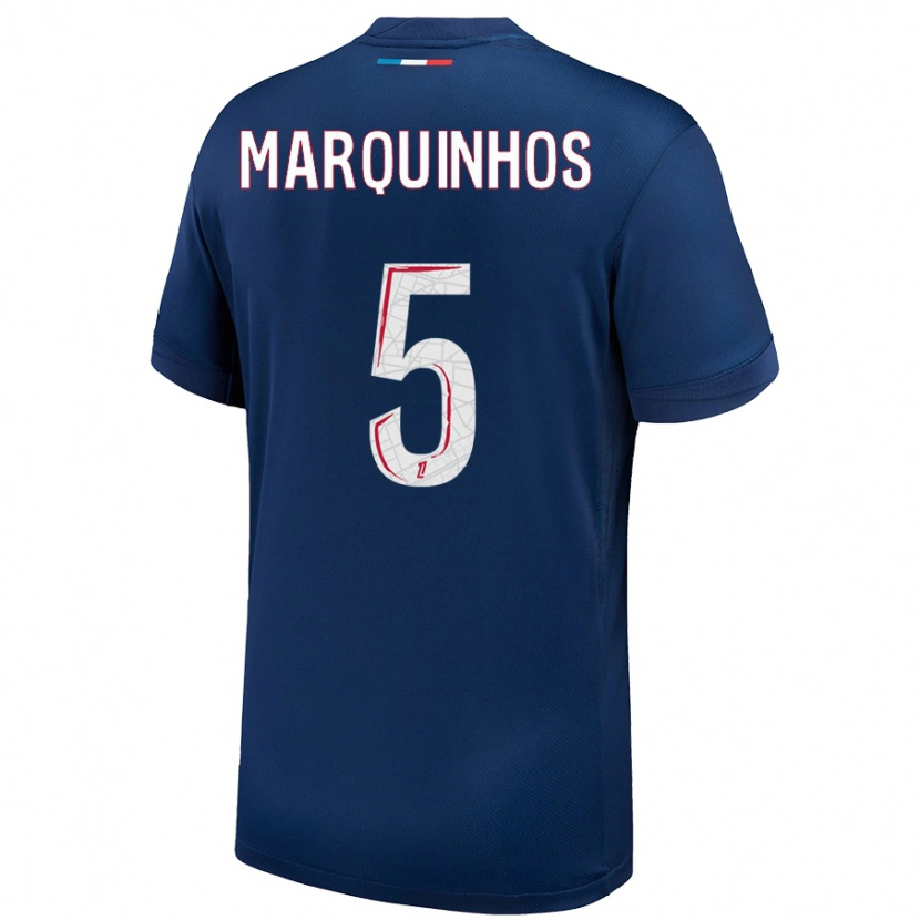 Danxen Kobiety Marquinhos #5 Granatowy Biały Domowa Koszulka 2024/25 Koszulki Klubowe