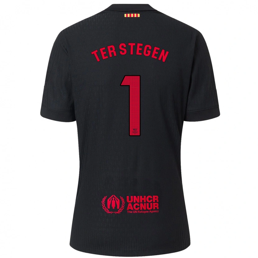 Danxen Kobiety Marc-André Ter Stegen #1 Czarny Czerwony Wyjazdowa Koszulka 2024/25 Koszulki Klubowe
