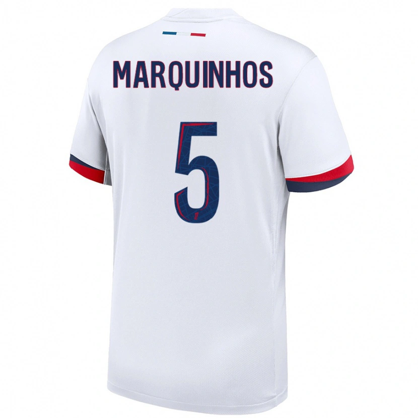 Danxen Kobiety Marquinhos #5 Biały Niebieski Czerwony Wyjazdowa Koszulka 2024/25 Koszulki Klubowe