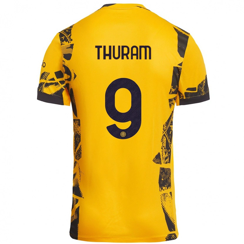 Danxen Kobiety Marcus Thuram #9 Złoty Czarny Trzeci Komplet Koszulka 2024/25 Koszulki Klubowe