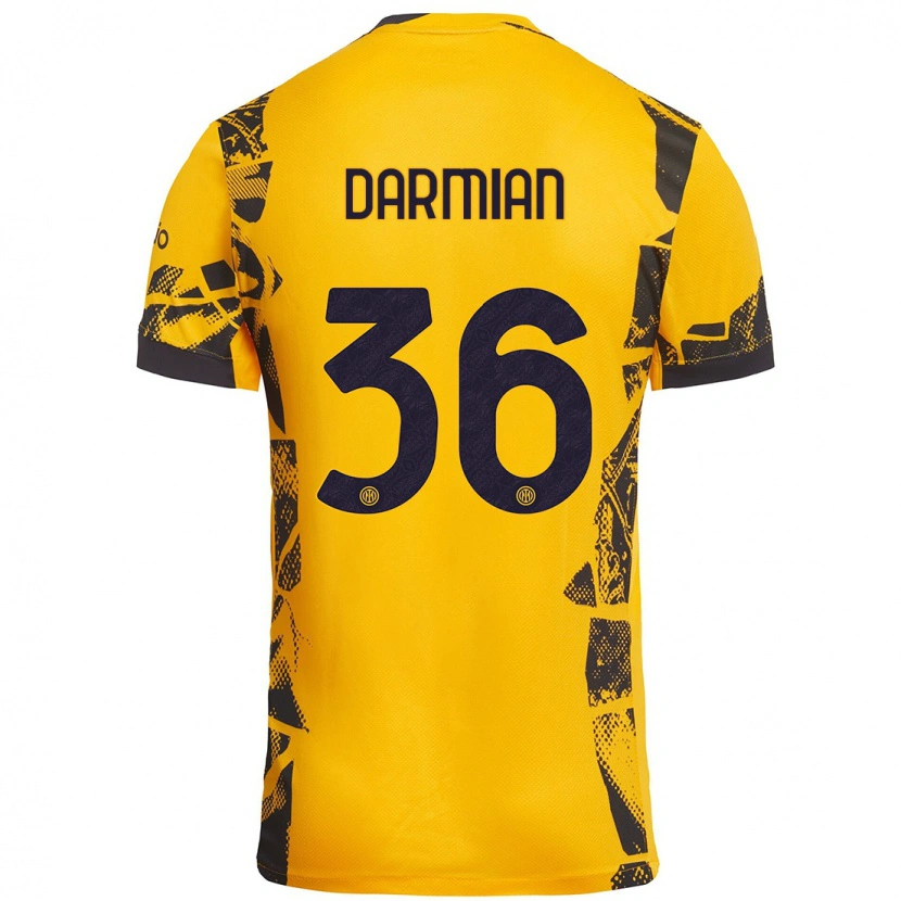 Danxen Kobiety Matteo Darmian #36 Złoty Czarny Trzeci Komplet Koszulka 2024/25 Koszulki Klubowe
