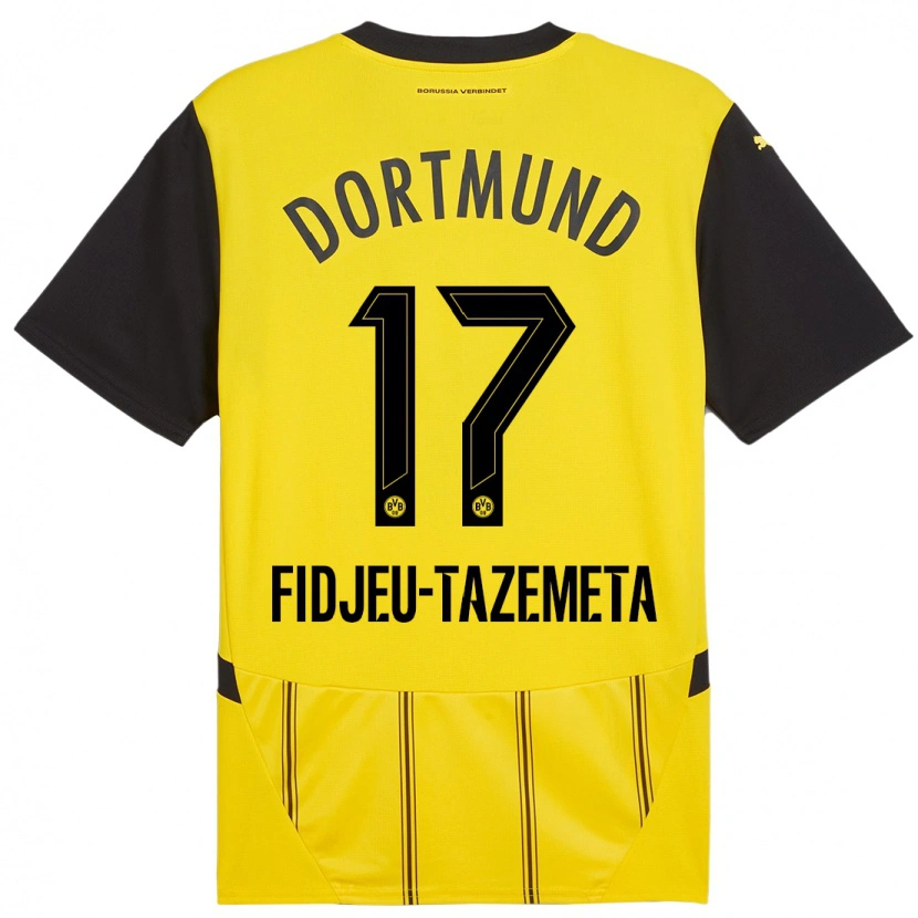 Danxen Dzieci Thierry Fidjeu-Tazemeta #17 Żółty Czarny Domowa Koszulka 2024/25 Koszulki Klubowe