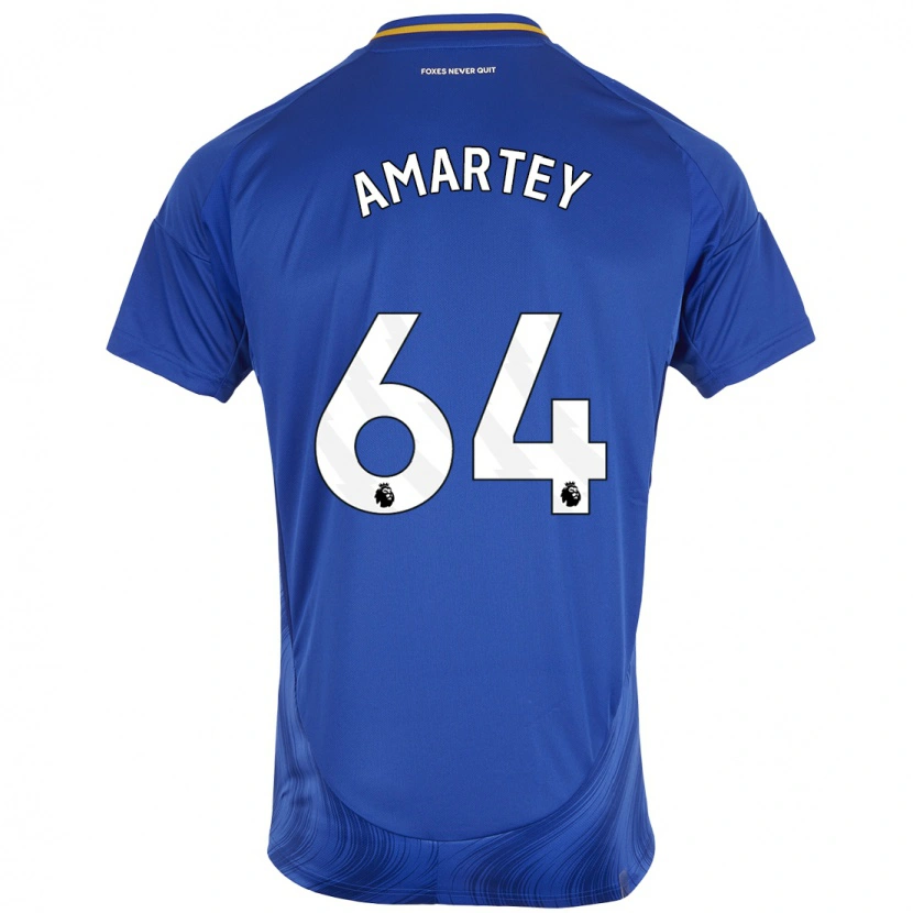 Danxen Dzieci Bobby Amartey #64 Niebieski Biały Domowa Koszulka 2024/25 Koszulki Klubowe