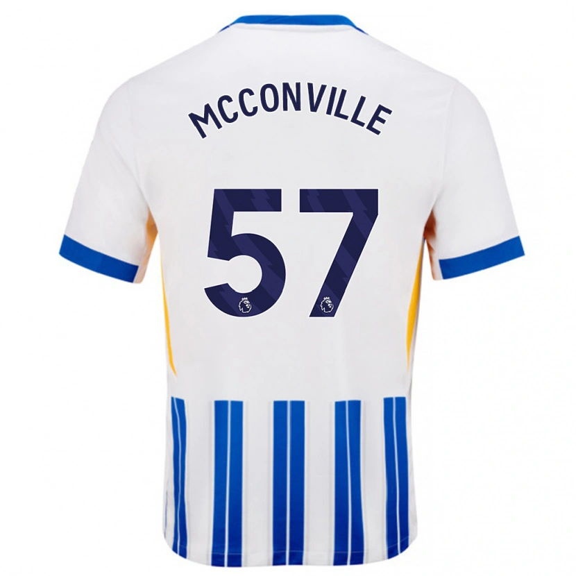 Danxen Dzieci Ruairi Mcconville #57 Biały Niebieski Prążki Domowa Koszulka 2024/25 Koszulki Klubowe