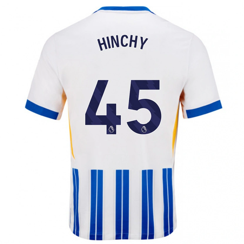 Danxen Dzieci Jack Hinchy #45 Biały Niebieski Prążki Domowa Koszulka 2024/25 Koszulki Klubowe