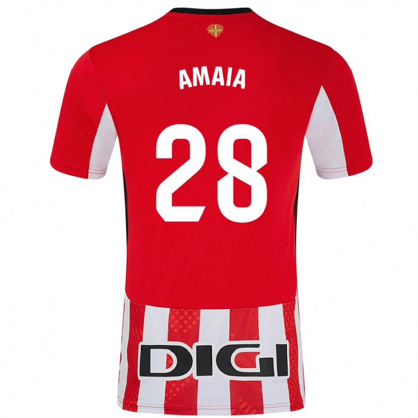 Danxen Dzieci Amaia Martinez De La Peña #28 Czerwony Biały Domowa Koszulka 2024/25 Koszulki Klubowe