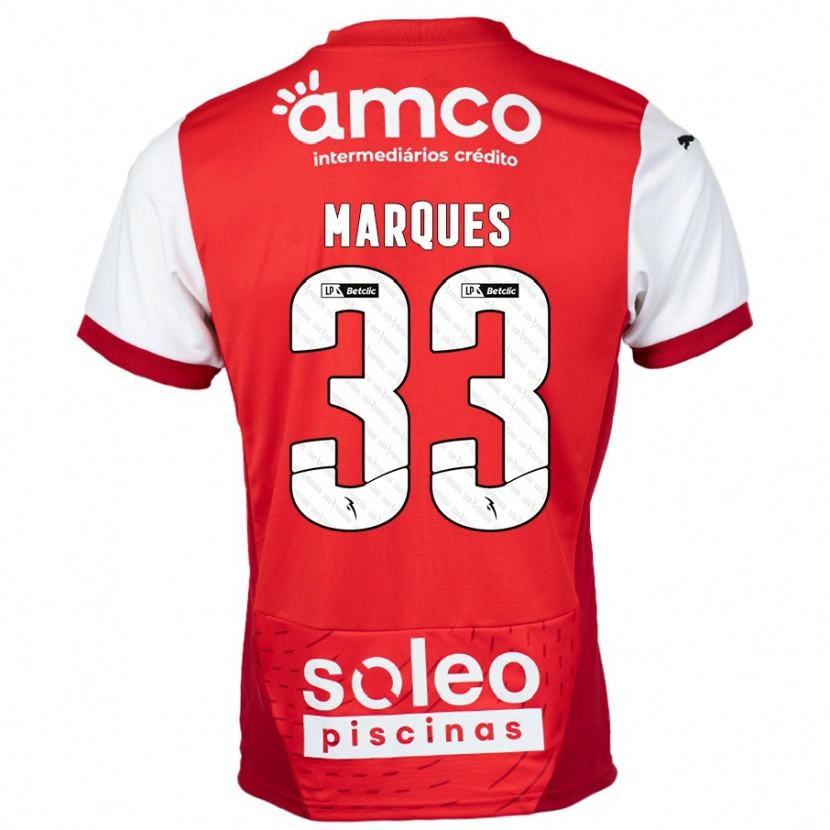 Danxen Dzieci João Marques #33 Czerwony Biały Domowa Koszulka 2024/25 Koszulki Klubowe