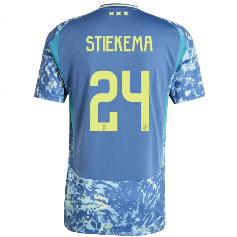 Danxen Dzieci Iris Stiekema #24 Szary Niebieski Żółty Wyjazdowa Koszulka 2024/25 Koszulki Klubowe