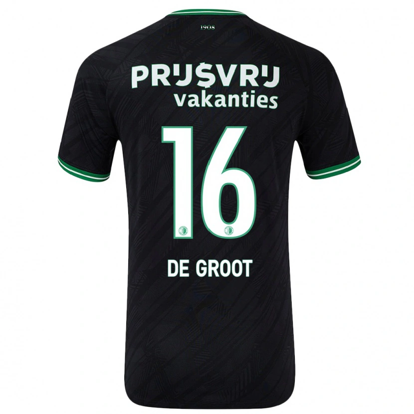 Danxen Dzieci Jasmijn De Groot #16 Czarny Zielony Wyjazdowa Koszulka 2024/25 Koszulki Klubowe