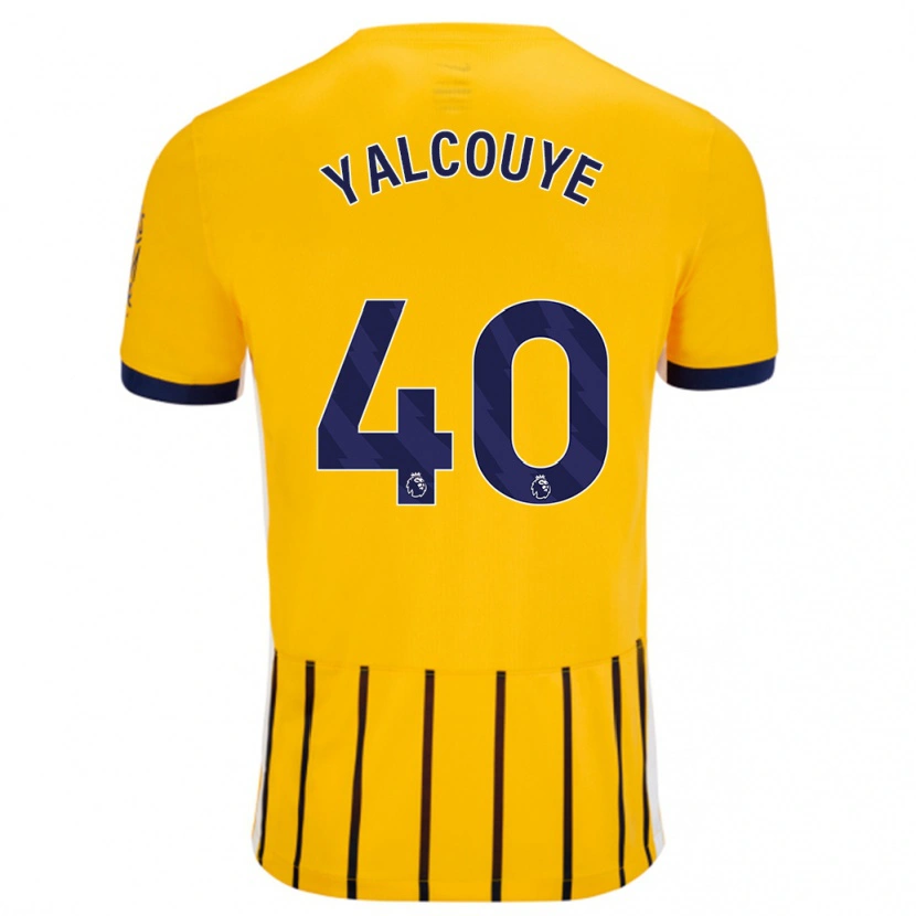 Danxen Dzieci Malick Junior Yalcouyé #40 Złoty Niebieski Prążki Wyjazdowa Koszulka 2024/25 Koszulki Klubowe