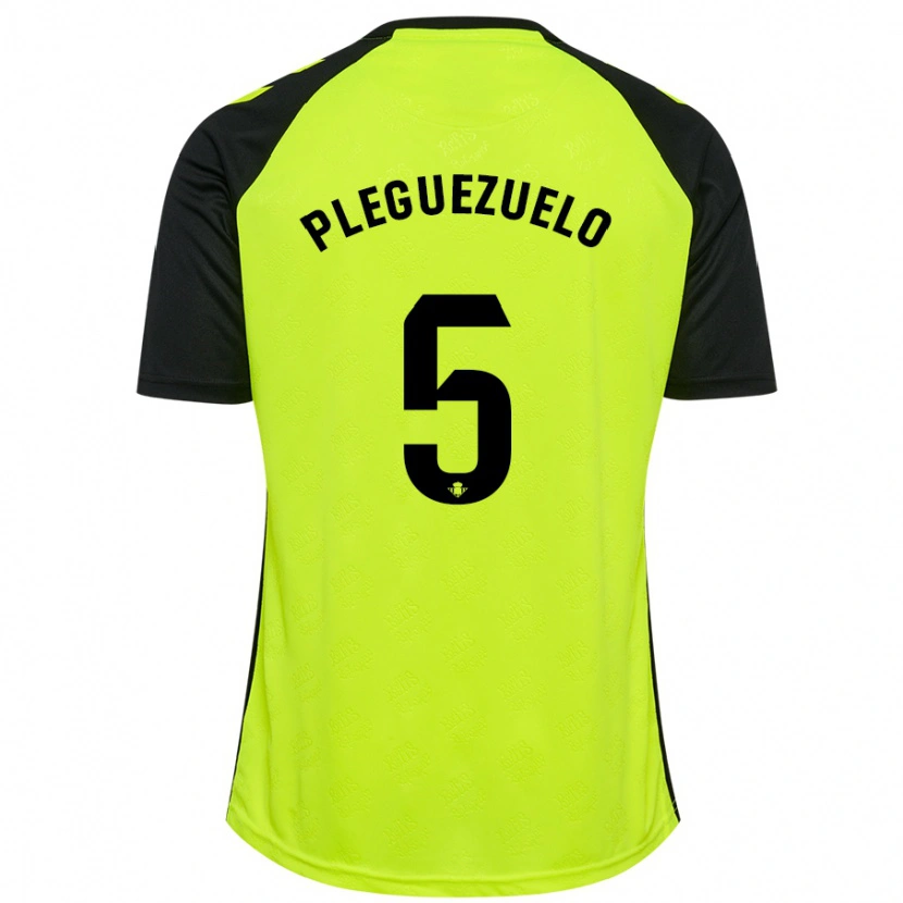 Danxen Dzieci Xavi Pleguezuelo #5 Fluorescencyjny Żółty Czarny Wyjazdowa Koszulka 2024/25 Koszulki Klubowe