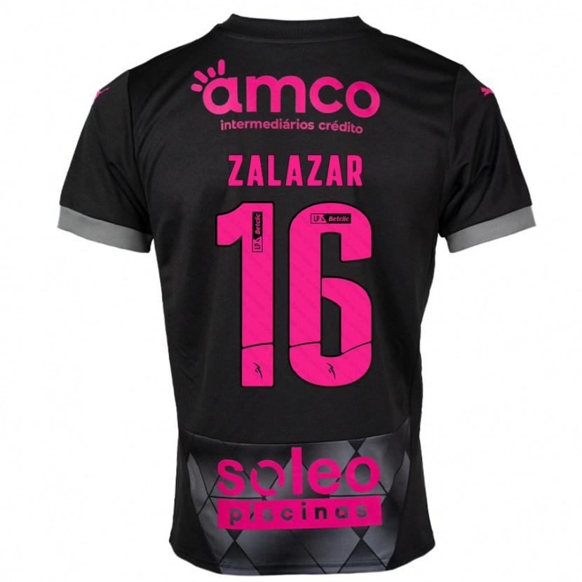 Danxen Dzieci Rodrigo Zalazar #16 Czarny Różowy Wyjazdowa Koszulka 2024/25 Koszulki Klubowe