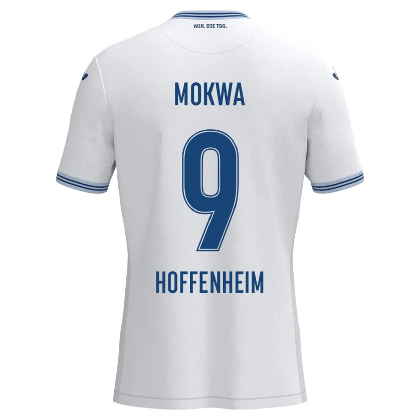Danxen Dzieci David Mokwa #9 Biały Niebieski Wyjazdowa Koszulka 2024/25 Koszulki Klubowe