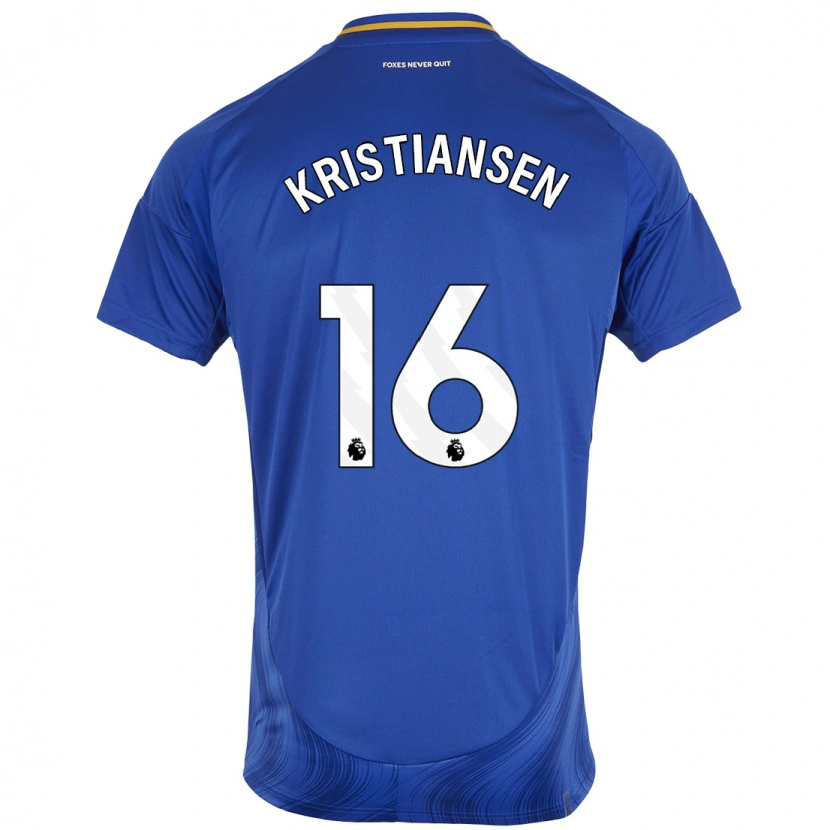 Danxen Męski Victor Kristiansen #16 Niebieski Biały Domowa Koszulka 2024/25 Koszulki Klubowe