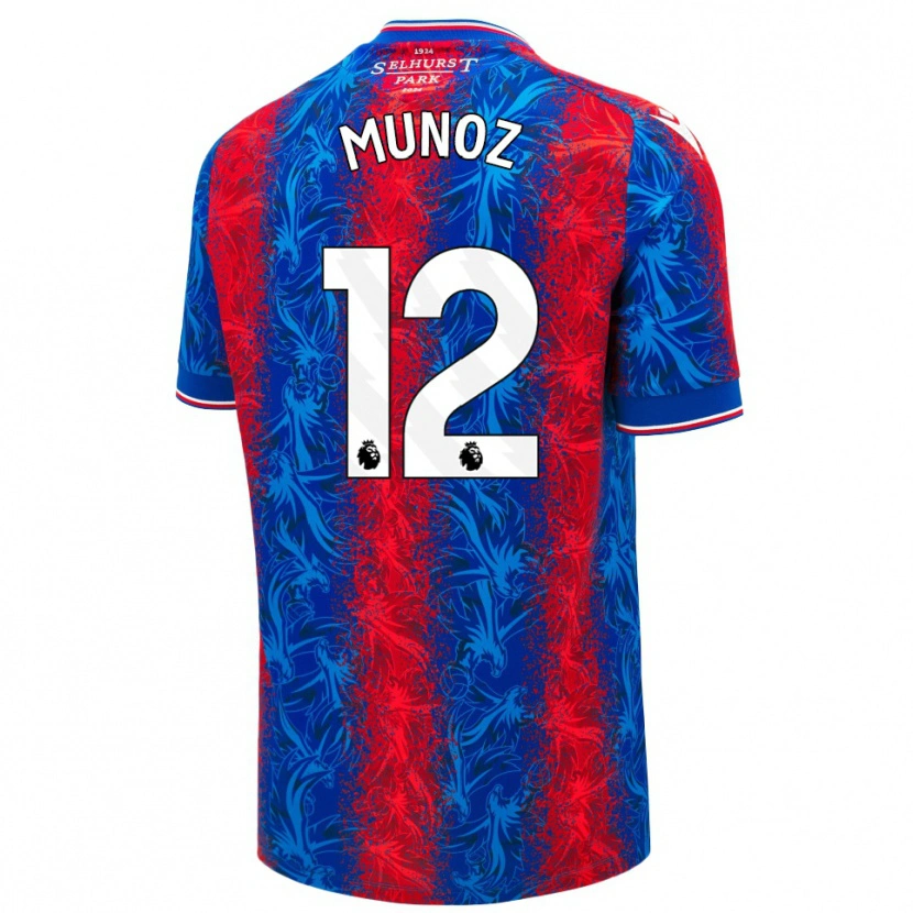 Danxen Męski Daniel Muñoz #12 Czerwony Niebieski Paski Domowa Koszulka 2024/25 Koszulki Klubowe
