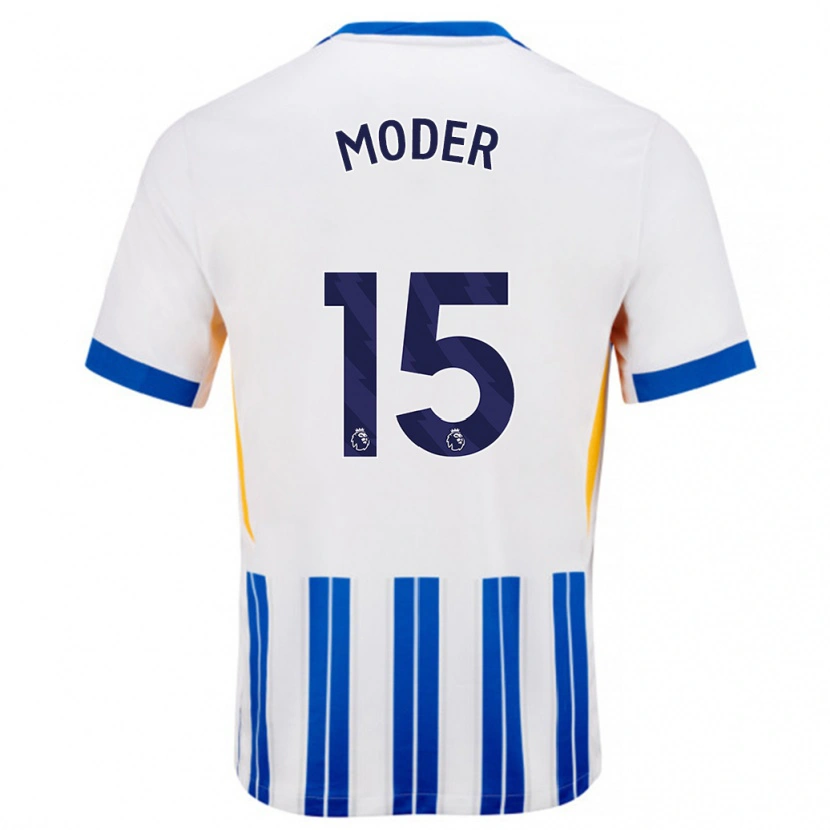 Danxen Męski Jakub Moder #15 Biały Niebieski Prążki Domowa Koszulka 2024/25 Koszulki Klubowe