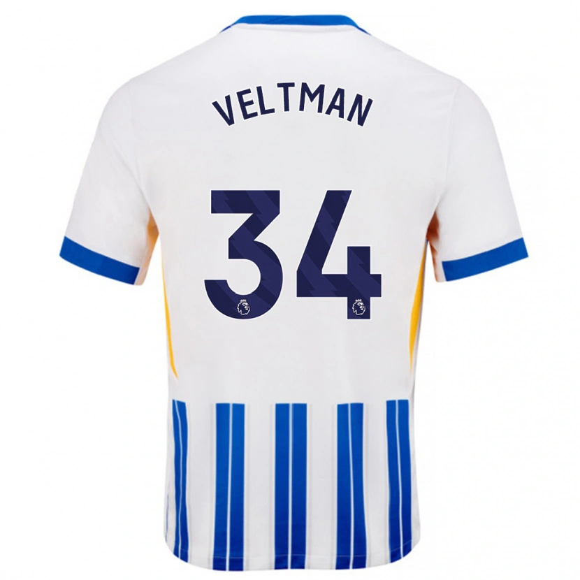 Danxen Męski Joël Veltman #34 Biały Niebieski Prążki Domowa Koszulka 2024/25 Koszulki Klubowe