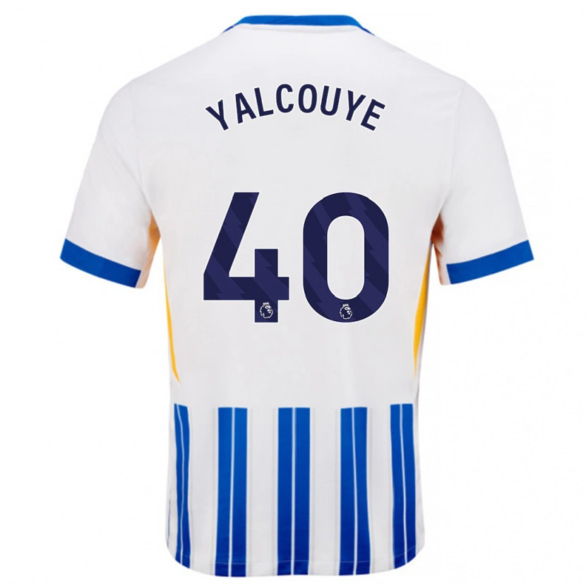 Danxen Męski Malick Junior Yalcouyé #40 Biały Niebieski Prążki Domowa Koszulka 2024/25 Koszulki Klubowe