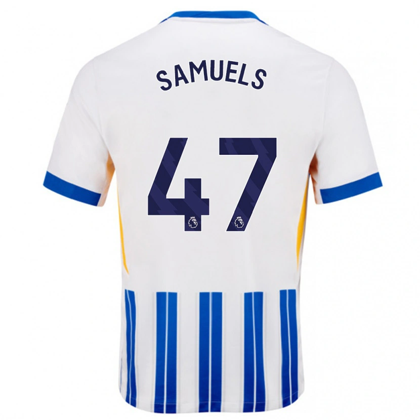 Danxen Męski Imari Samuels #47 Biały Niebieski Prążki Domowa Koszulka 2024/25 Koszulki Klubowe