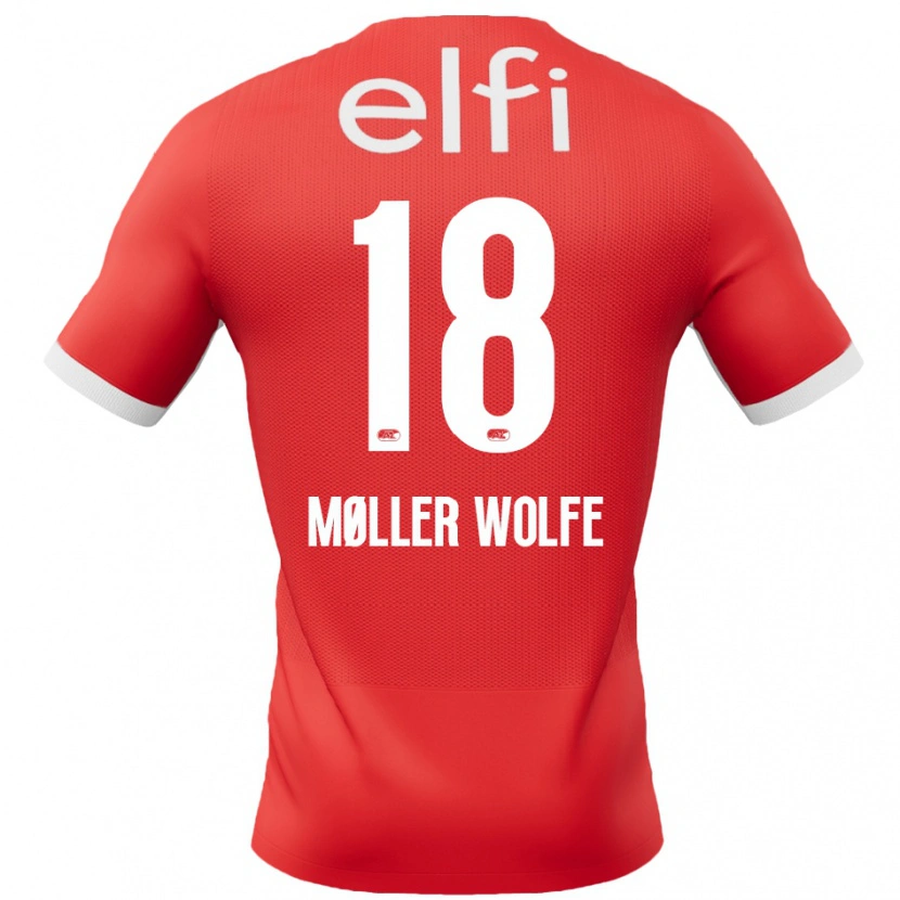 Danxen Męski David Møller Wolfe #18 Czerwony Biały Domowa Koszulka 2024/25 Koszulki Klubowe