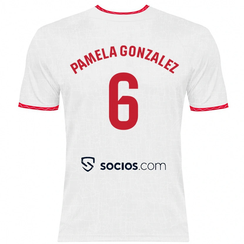 Danxen Męski Cinthia Pamela González Medina #6 Biały Czerwony Domowa Koszulka 2024/25 Koszulki Klubowe