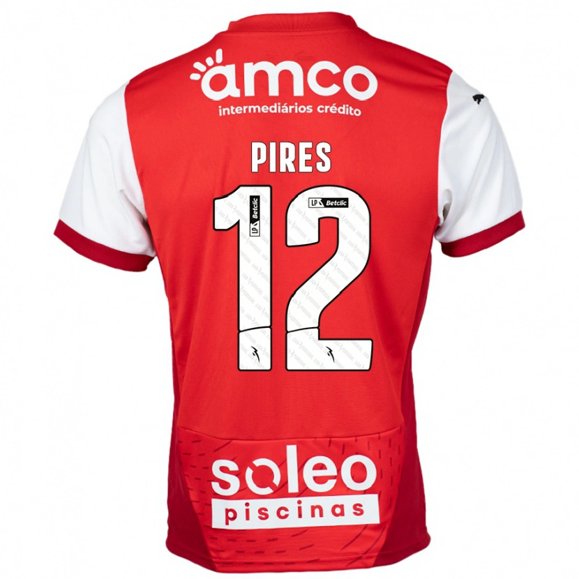 Danxen Męski Hugo Pires #12 Czerwony Biały Domowa Koszulka 2024/25 Koszulki Klubowe