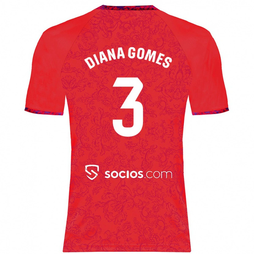 Danxen Męski Diana Catarina Ribeiro Gomes #3 Czerwony Wyjazdowa Koszulka 2024/25 Koszulki Klubowe