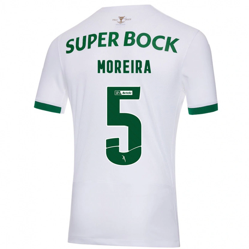 Danxen Męski David Moreira #5 Biały Zielony Wyjazdowa Koszulka 2024/25 Koszulki Klubowe