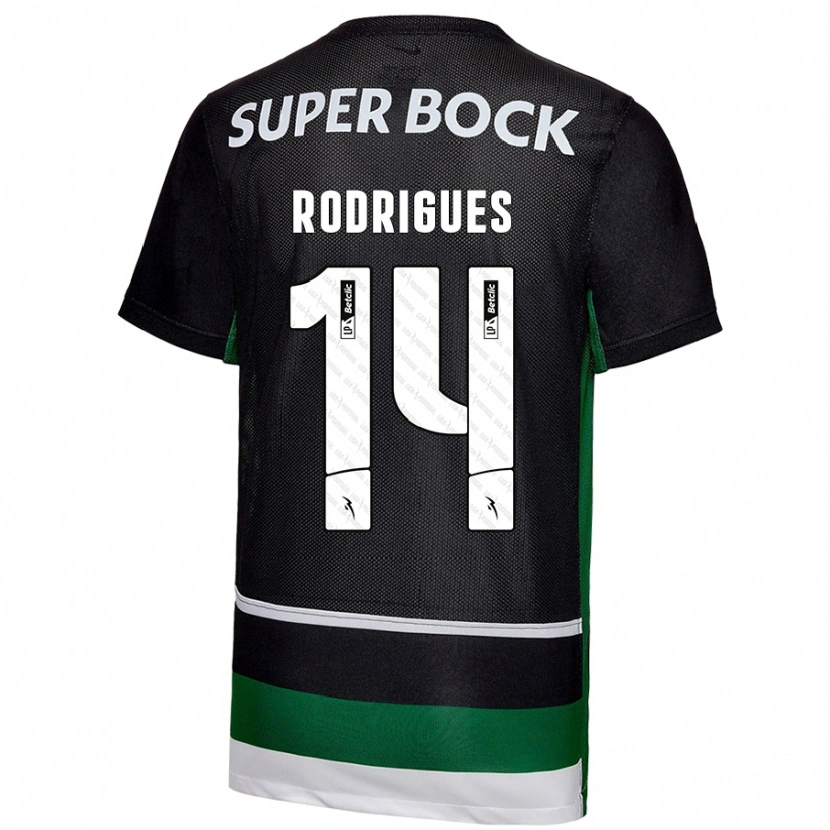 Danxen Kobiety Paulo Rodrigues #14 Czarny Biały Zielony Domowa Koszulka 2024/25 Koszulki Klubowe