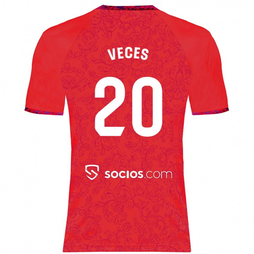 Danxen Kobiety Sergio Veces #20 Czerwony Wyjazdowa Koszulka 2024/25 Koszulki Klubowe