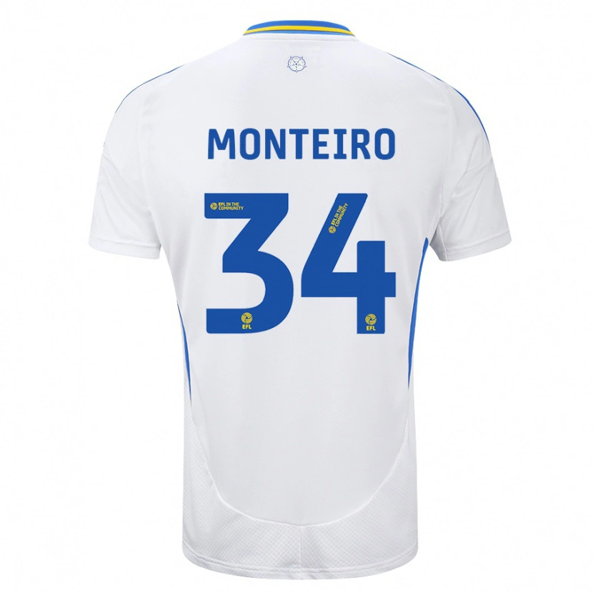 Danxen Dzieci Diogo Monteiro #34 Biały Niebieski Domowa Koszulka 2024/25 Koszulki Klubowe
