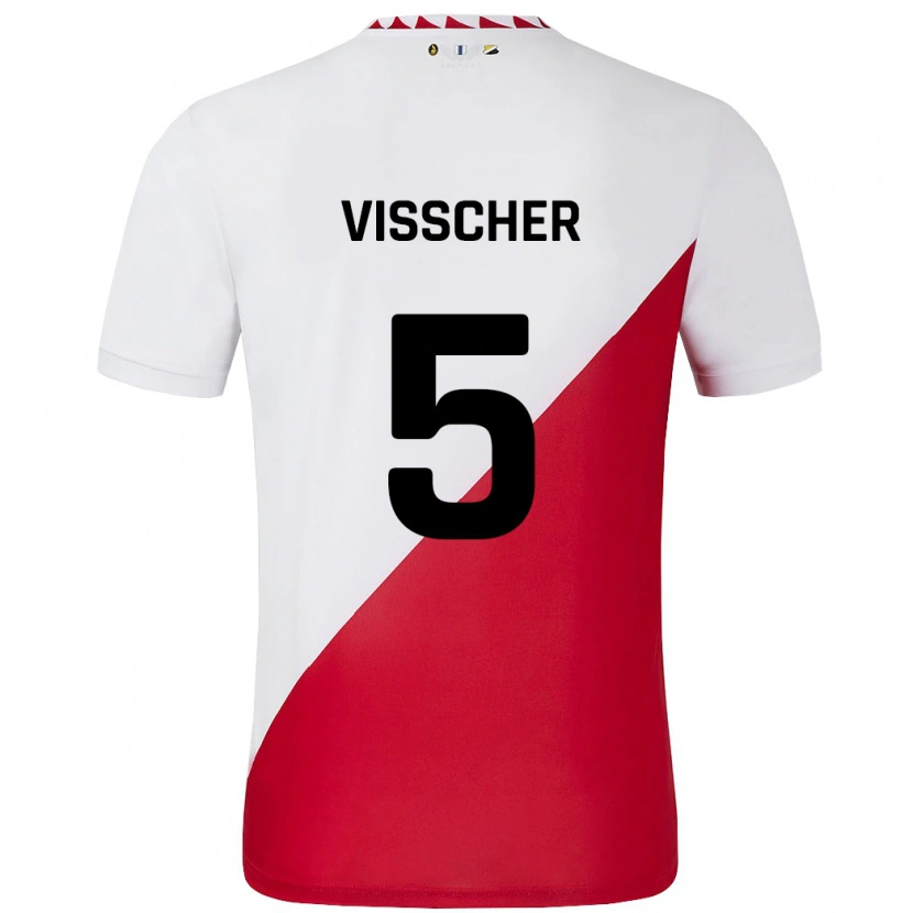 Danxen Dzieci Amber Visscher #5 Biało-Czerwony Domowa Koszulka 2024/25 Koszulki Klubowe