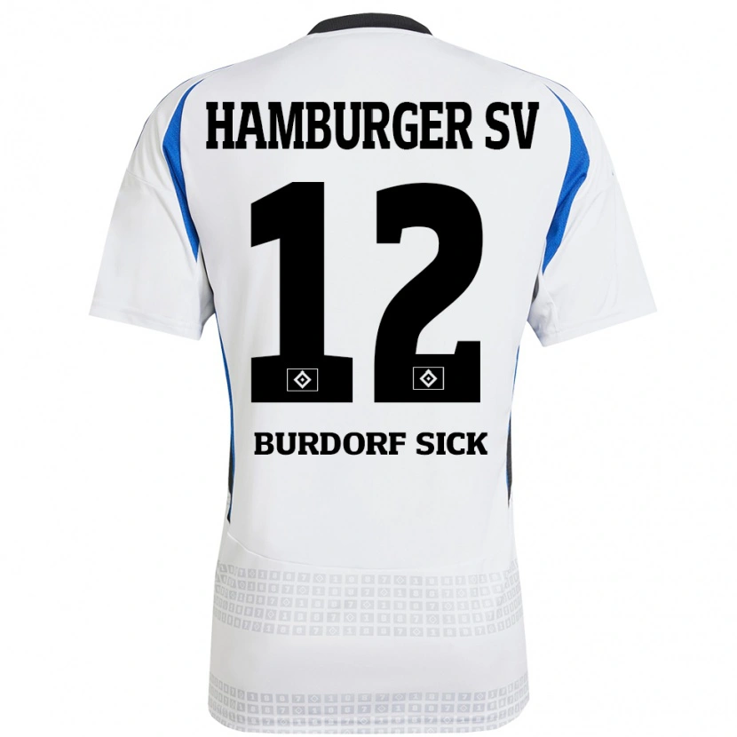 Danxen Dzieci Emma Burdorf-Sick #12 Biały Niebieski Domowa Koszulka 2024/25 Koszulki Klubowe