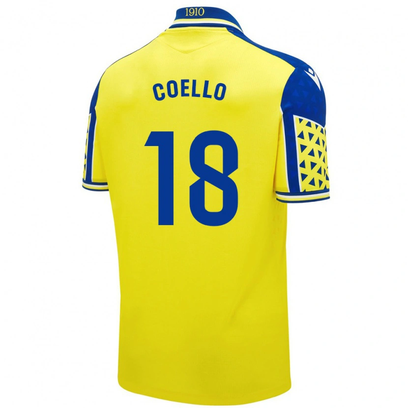 Danxen Dzieci María Del Carmen Coello Vidal #18 Żółty Niebieski Domowa Koszulka 2024/25 Koszulki Klubowe
