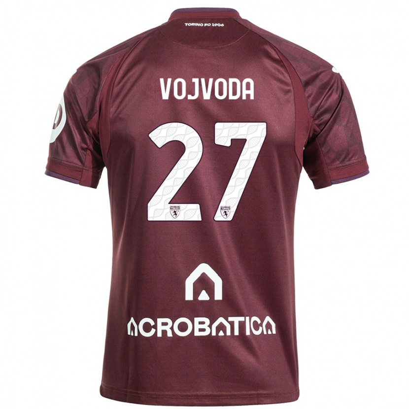 Danxen Dzieci Mërgim Vojvoda #27 Bordowy Biały Domowa Koszulka 2024/25 Koszulki Klubowe