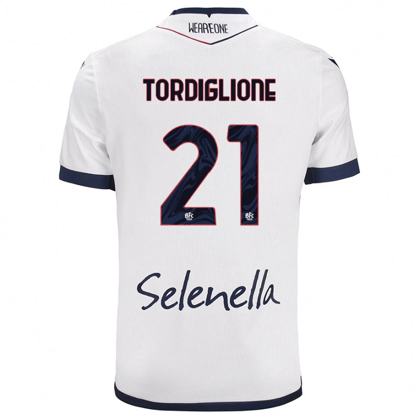 Danxen Dzieci Nicolò Tordiglione #21 Biały Królewski Niebieski Wyjazdowa Koszulka 2024/25 Koszulki Klubowe