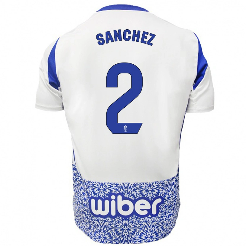 Danxen Dzieci Rubén Sánchez #2 Biały Niebieski Wyjazdowa Koszulka 2024/25 Koszulki Klubowe
